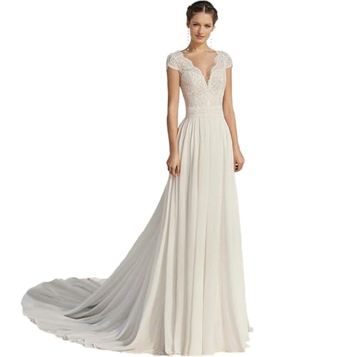 ZODICK Elegante Boho Chiffon Brautkleider Kurze Ärmel V-Ausschnitt Spitze Applikationen Strand Brautkleid Hochzeitskleider ZODICK Elegante Boho Chiffon Brautkleider Kurze Ärmel V-Ausschnitt Spitze Applikationen Strand Brautkleid Hochzeitskleider von ZODICK