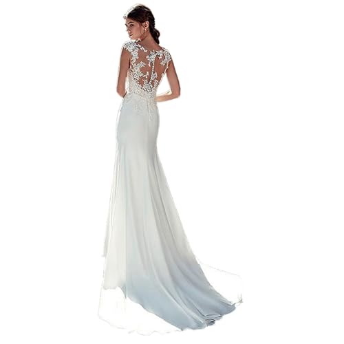 ZODICK Kurzarm Spitzen Applikationen Meerjungfrau Brautkleider natürliche schlanke Knöpfe Rücken Frauen Braut Kleid individuell angepasst von ZODICK
