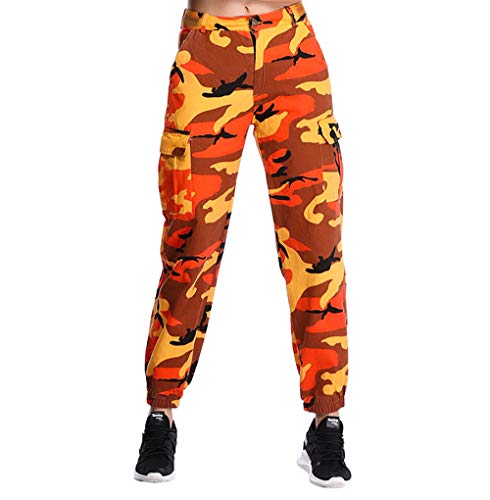 ZODLLS Camouflage-Hose für Damen, Cargohose, coole Camouflage-Hose, elastische Taille, lässig, mehrere Jogginghosen mit Tasche, Orange/Abendrot im Zickzackmuster (Sunset Chevron), M von ZODLLS