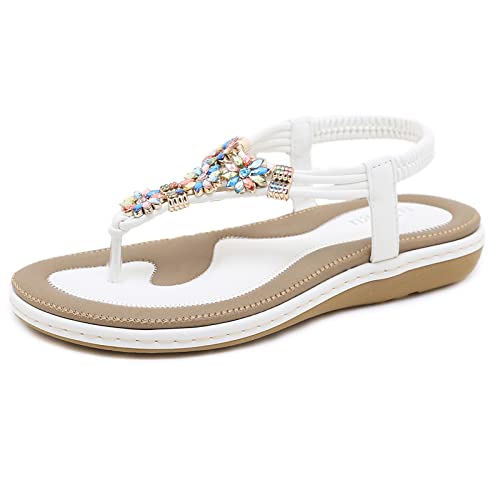 ZOEASHLEY Sandalen Damen Sommer Flache Zehentrenner Sandaletten Bohemian Flip Flops Weiß08 38 von ZOEASHLEY