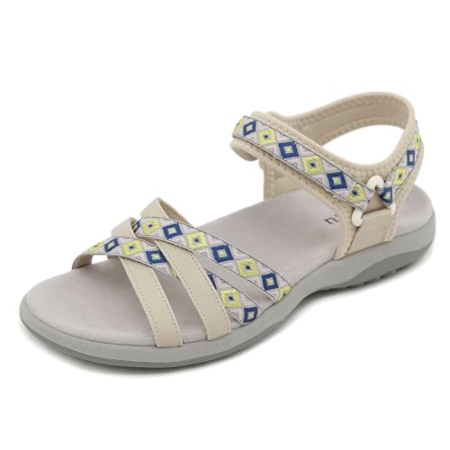 ZOEASHLEY Damen Sportsandalen Sommer Outdoorsandale Bequeme Offene Slingback Wandersandalen Arch Fit Trekking Sandalen Beige05 37EU von ZOEASHLEY