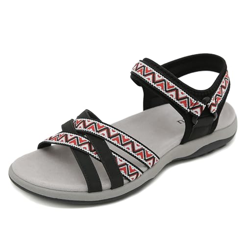 ZOEASHLEY Damen Sportsandalen Sommer Outdoorsandale Bequeme Offene Slingback Wandersandalen Arch Fit Trekking Sandalen Schwarz05 41EU von ZOEASHLEY