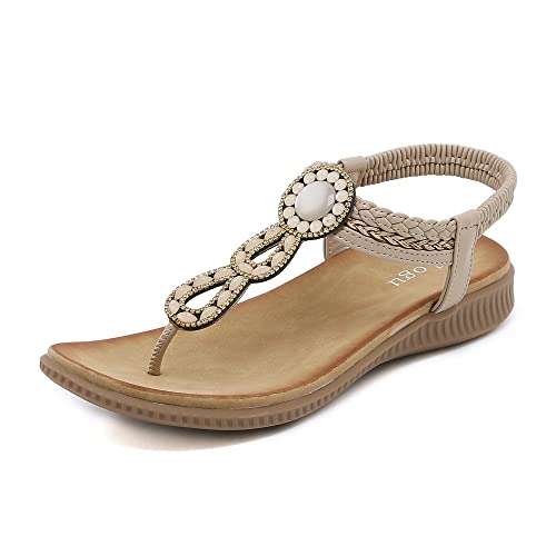 ZOEASHLEY Sandalen Damen Sommer Flache Zehentrenner Sandaletten Bohemian Flip Flops Beige30 36 von ZOEASHLEY