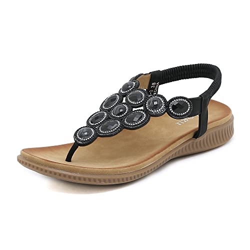 ZOEASHLEY Sandalen Damen Strass Flache Sandaletten Sommer Offene Zehe Zehentrenner Bohemian Flip Flops Schwarz27 36 EU von ZOEASHLEY