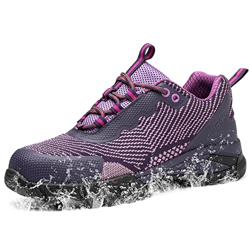 ZOEASHLEY Sicherheitsschuhe Herren Damen Wasserdicht Arbeitsschuhe Leicht Atmungsaktiv Stahlkappenschuhe rutschfest Sportliche Schutzschuhe Lila032 42EU von ZOEASHLEY