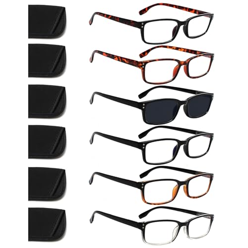 ZOECENT 6 Pack Lesebrille Herren Damen Blaulichtfilter Brille Federscharnier Computer Brillen Schwarz Lesebrillen (6C 1G, 1.75, x) von ZOECENT