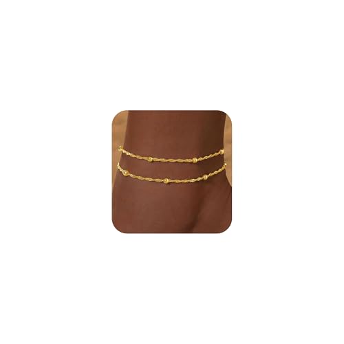 ZOERAY FußKettchen für Damen Gold Verstellbar Fussketten für Frauen Wasserfest Silber 925/18K Vergoldete Boho Mehrreihige FußKette mit Schlangenkette Gold Schmuck Sommer Strand für Frauen Mädchen von ZOERAY