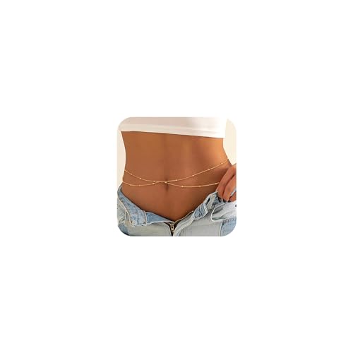 ZOERAY 2Stück Bauchkette Gold Damen Wasserfest 18K Vergoldet Körperkette Waist Beads Geschichtet Taillenkette mit Perlen Verstellbare Bikini Body Belly Chain HüFtkette Körperschmuck für Frauen MäDchen von ZOERAY