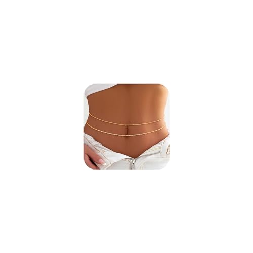 ZOERAY 2Stück Bauchkette Gold Damen Wasserfest 18K Vergoldet Körperkette Waist Beads Geschichtet Taillenkette mit Perlen Verstellbare Bikini Body Belly Chain HüFtkette Körperschmuck für Frauen MäDchen von ZOERAY