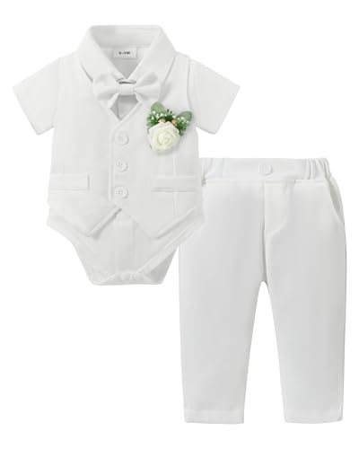 ZOEREA Baby Jungen Gentleman Anzug, Kleinkind Hochzeit Taufe Festliche Kurzarm Strampler Hemd + Fliege + Weste + Korsage + Hosenträge Stil 2 Weiß, 0-3 Monate ZOEREA Baby Jungen Gentleman Anzug, Kleinkind Hochzeit Taufe Festliche Kurzarm Strampler Hemd + Fliege + Weste + Korsage + Hosenträge Stil 2 Weiß, 0-3 Monate von ZOEREA