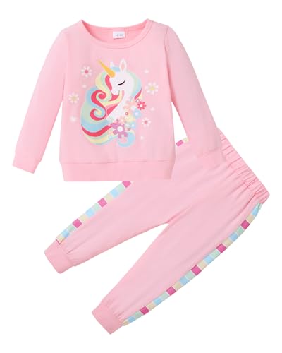 ZOEREA Babykleidung Set Baby Mädchen Kleidung Outfit Langarm Sweatshirt + Hose Einhorn Rosa Babyset 4-5 Jahre von ZOEREA