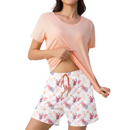 ZOEREA Damen Pyjama Baumwolle Schlafanzug Damen Kurz-Kurzarm-Top und Hose Pyjama von ZOEREA