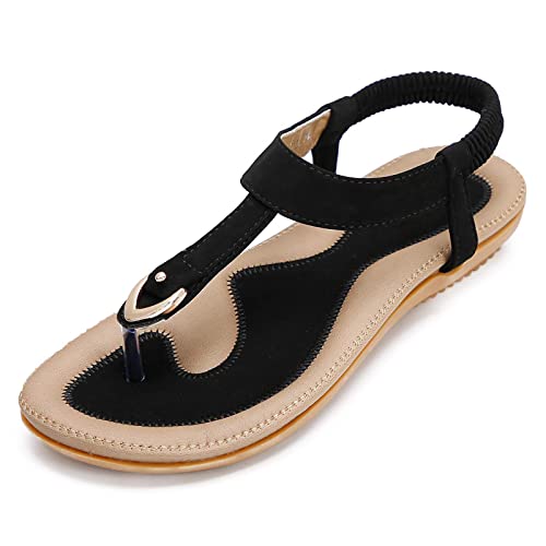 ZOEREA Flache Sandalen Damen Sommer Bohemian Sandalette Stand Zehentrenner Beach Sandaletten Flip Flops Stil B Schwarz,38 EU von ZOEREA