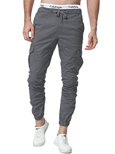 ZOEREA Herren Hosen Jogginghose Slim Fit Casual Chino Cargo Jogger Stretch Sporthose mit Taschen Streetwear Freizeithose Grau(Verbesserte Version),M von ZOEREA