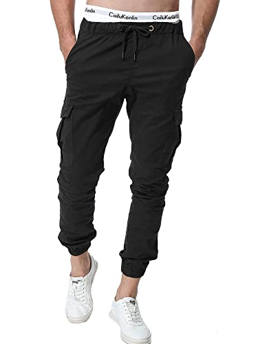 ZOEREA Herren Hosen Jogginghose Slim Fit Casual Chino Cargo Jogger Stretch Sporthose mit Taschen Streetwear Freizeithose Schwarz(Verbesserte Version),3XL von ZOEREA