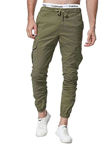 ZOEREA Herren Hosen Jogginghose Slim Fit Casual Chino Cargo Jogger Stretch Sporthose mit Taschen Streetwear Freizeithose Grün(Verbesserte Version),3XL von ZOEREA