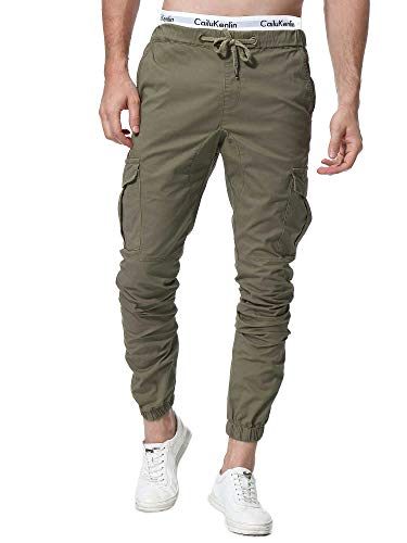 ZOEREA Jogger Cargo Herren Chino Jeans Hose Elastische Taille Gürtel mit Taschen von ZOEREA