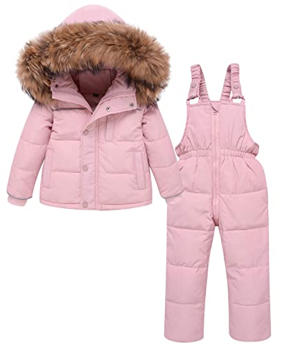 ZOEREA Kinder Bekleidungsset Junge Mädchen Süß Schneeanzug mit Kaputze Daunenjacke + Daunenhose 2tlg Verdickte Skianzug Winterjacke (100, Stil 2 Rosa) von ZOEREA