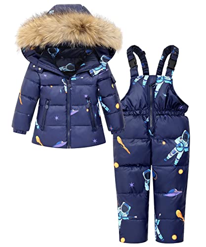 ZOEREA Kinder Bekleidungsset Junge Mädchen Süß Schneeanzug mit Kaputze Daunenjacke + Daunenhose 2tlg Verdickte Skianzug Winterjacke Dunkelblau, Etikett 90 von ZOEREA