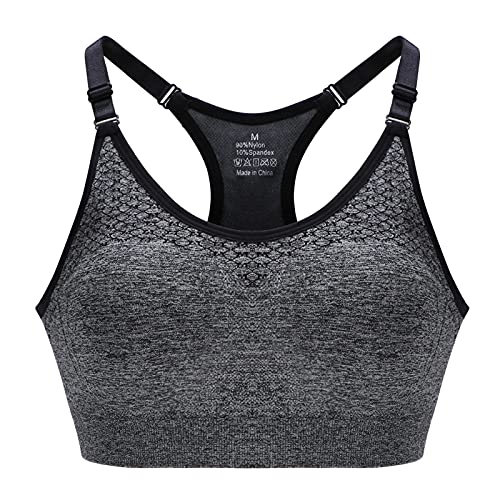 ZOEREA Sport BHS für Damen Push up Ohne Bügel Yoga Fitness BH Verstellbare Träger Gepolstert Comfort Frauen Sports Bra Grau, L von ZOEREA