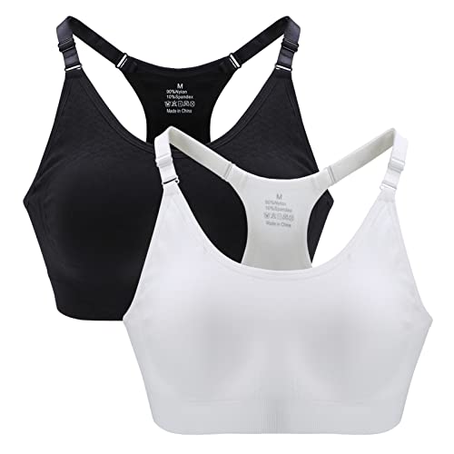 ZOEREA Sport BHS für Damen Push up Ohne Bügel Yoga Fitness BH Verstellbare Träger Gepolstert Comfort Frauen Sports Bra Set (Schwarz und Weiss, XL) von ZOEREA