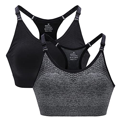 ZOEREA Sport BHS für Damen Push up Ohne Bügel Yoga Fitness BH Verstellbare Träger Gepolstert Comfort Frauen Sports Bra Set 2 Stück Schwarz und Grau, L von ZOEREA