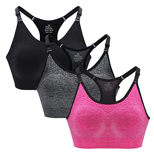 ZOEREA Sport BHS für Damen Push up Ohne Bügel Yoga Fitness BH Verstellbare Träger Gepolstert Comfort Frauen Sports Bra Set 3 Stück Schwarz,Grau und Rot, XL von ZOEREA