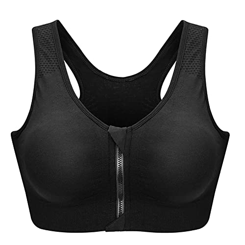 ZOEREA Sports BH Damen Push Up Zip Front Impact Yoga Bra Schwarz,S von ZOEREA