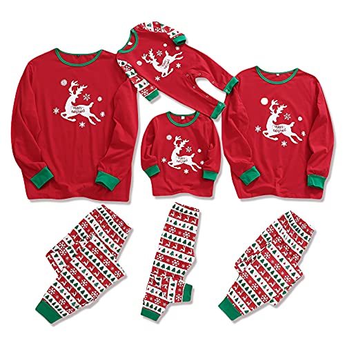 ZOEREA Weihnachten Familie Pyjama Set Outfit Set Lange Ärmel T-Shirt + Plaid Lange Hosen Nachtwäsche mit Hirsch Gedruckt für Papa Mama Kinder BabyRot Kariert, 3-4 Jahre von ZOEREA
