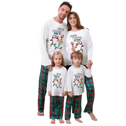 ZOEREA Weihnachten Familie Schlafanzug Outfit Elch Grün Kariertes Nachtwäsche Herren Damen Kiner Baby Lang Pyjamas Set Herren L von ZOEREA