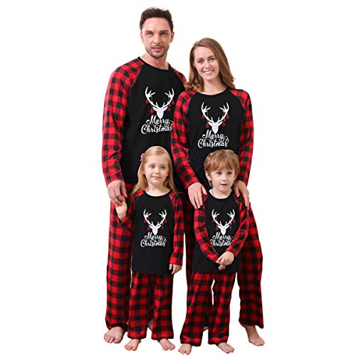ZOEREA Weihnachten Familie Schlafanzug Outfit Elch Rotes Kariertes Nachtwäsche Herren Damen Kiner Baby Lang Pyjamas Set Herren M von ZOEREA