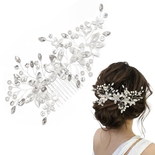 ZOESURE Haarschmuck Hochzeit, Glänzender Kristall Haarschmuckhaarschmuck Silber Braut Haarschmuck, Handgefertigt Eleganter Haarschmuck Braut, Strass Braut Seitenkamm für Frauen und Mädchen von ZOESURE