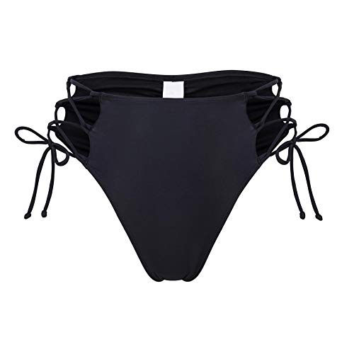 ZOHAMUNG Damen Bikini mit hoher Taille, hohe Beinausschnitt, Schnürung, brasilianisches Rüschen, freche Bikini - Schwarz - X-Large von ZOHAMUNG