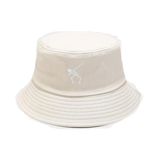 Halloween Bucket Hat Hip Hop Skull Pattern Neutral Bucket Hat Outdoor Fashion Hat Sun Hat Trendy Cool Accessories Embroidery 3D Patternse, beige, One size von ZoikoM