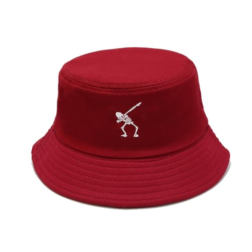 Halloween Bucket Hat Hip Hop Skull Pattern Neutral Bucket Hat Outdoor Fashion Hat Sun Hat Trendy Cool Accessories Embroidery 3D Patternse, bordeaux, One size von ZoikoM
