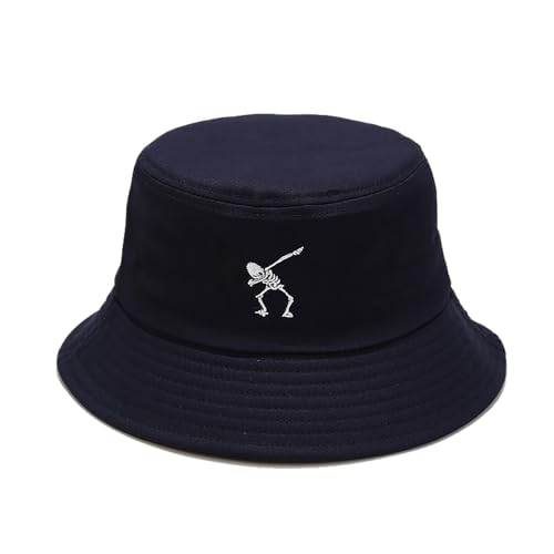 Halloween Bucket Hat Hip Hop Skull Pattern Neutral Bucket Hat Outdoor Fashion Hat Sun Hat Trendy Cool Accessories Embroidery 3D Patternse, marineblau, One size von ZoikoM