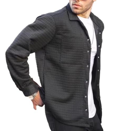 ZOIKOM Jacke Herren Slim Fit Revers Einfarbig Jacke Herren Jacquard Kariert Design Mode Casual Jacke Herren Einfachheit All-Match Klassisch Langarm Jacke Herren C-Black S von ZoikoM