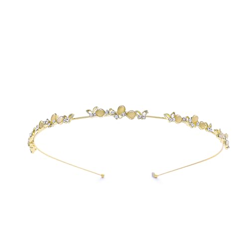 ZOKJSW 1er Pack Kunstperle Tiara Hellgold Braut Haarbänder Accessoires - Elegante Haarband Hochzeit, Strass Brautstirnband Kristallperle Haarkrone von ZOKJSW