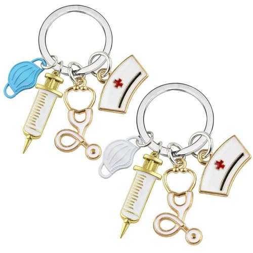 ZOKJSW 2 pcs Krankenschwester Schlüsselanhänger Metall Keychain mit Spritze, Kappe und Stethoskop für Arzt Medizinstudent Geschenke von ZOKJSW