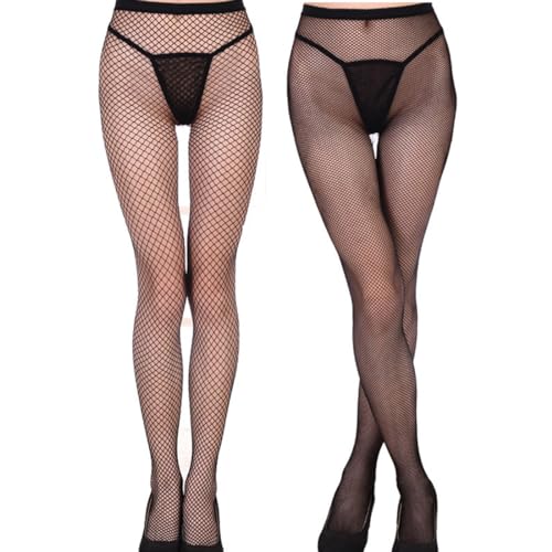 ZOKJSW 2 pcs Netzstrumpfhose Schwarz Fishnet Stockings Strümpfe Strumpfhosen Netzstrümpfe Hohe Taille Fischernetz Strumpfhosen für Damen von ZOKJSW