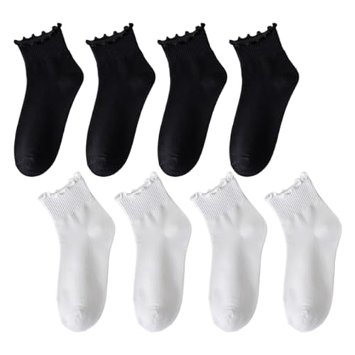 ZOKJSW 4Paar Rüschen Socken Damen Baumwolle Söckchen mit Rüschen Knöchelsocken Socken RüschenSüße Ruffle Socks Atmungsaktives Rüschensocken für Damen Mädchen Sport Freizeit von ZOKJSW