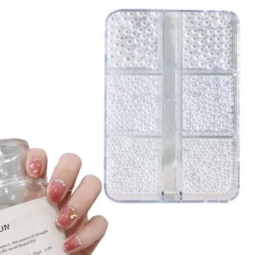 ZOKJSW Design für Frauen-Nail Art Strasssteine,Weiße Perlen und Caviar Beads-Klein Edelstahl-Perlen Acryl Nagel Dekorationen-1Schachtel Raster Halbrunde Perlenkugeln Nail Charms von ZOKJSW