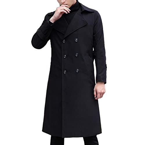 ZOKOL Herren Mäntel Einfarbig Einreiher Revers Langer Mantel Jacke Lässiger Mantel Lässiger Trenchcoat Frühling und Herbst (Color : Black, Size : XL) von ZOKOL