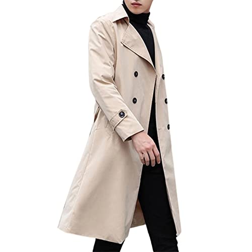 ZOKOL Herren Mäntel Einfarbig Einreiher Revers Langer Mantel Jacke Lässiger Mantel Lässiger Trenchcoat Frühling und Herbst (Color : Khaki, Size : S) von ZOKOL