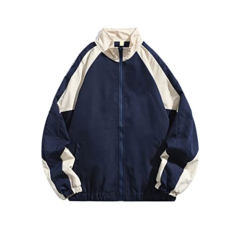 ZOKOL Männer Jacke Stickerei Baseball Mantel Frühling Herbst Männlichen Casual Streetwear Outdoor Outwear Lose Männer Kleidung (Color : Navy blue beige, Size : L) von ZOKOL