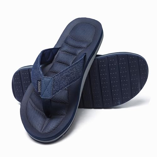 ZOKSOVE Herren-Flip-Flops, Segeltuch, Zehensandalen, Fußgewölbeunterstützung, Strandpantoffeln, Memory-Schaum, wasserdicht, offene Zehen, Sommerschuhe, Marineblau, 41 EU von ZOKSOVE