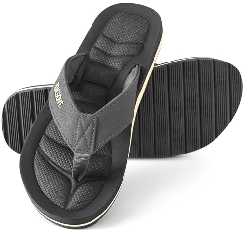 ZOKSOVE Herren-Flip-Flops – bequeme Fußgewölbeunterstützung – Memory-Schaum zum Reinschlüpfen – Strandsandalen – wasserdicht, offene Zehenpartie, Sommerschuhe, GRAU, 43 EU von ZOKSOVE