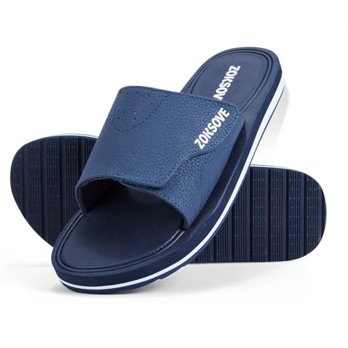 ZOKSOVE Slides für Herren, verstellbare Schlupfsandalen, offener Zehenbereich, Memory-Schaum, Strandsandalen, bequeme Sommerschuhe für drinnen und draußen, Schwarz, Größe 40, Marineblau, 47 EU von ZOKSOVE