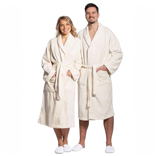 ZOLLNER Bademantel - flauschig und saugstark - Unisex - Größe XL - creme - außen aus Polyester und innen aus Baumwoll-Mischgewebe - waschbar bis 60°C - Hotelqualität - Oeko Tex® zertifiziert von ZOLLNER