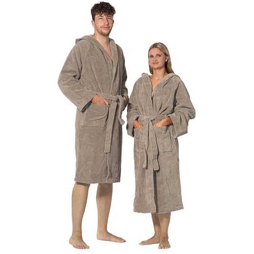 ZOLLNER Bademantel mit Kapuze - hautfreundlich und saugstark - Unisex - Mischgewebe - Größe M - braun - waschbar bis 60°C - Hotelqualität - Oeko Tex® zertifiziert von ZOLLNER